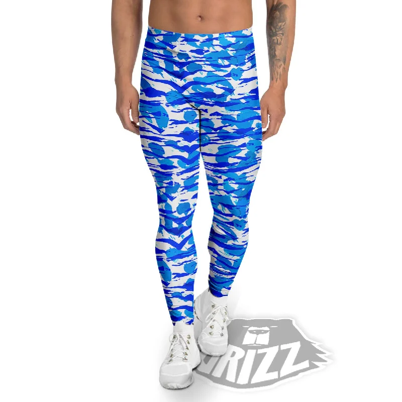 Navy Tiger Stripe Camouflage Seamless Print Pattern Men's Leggings