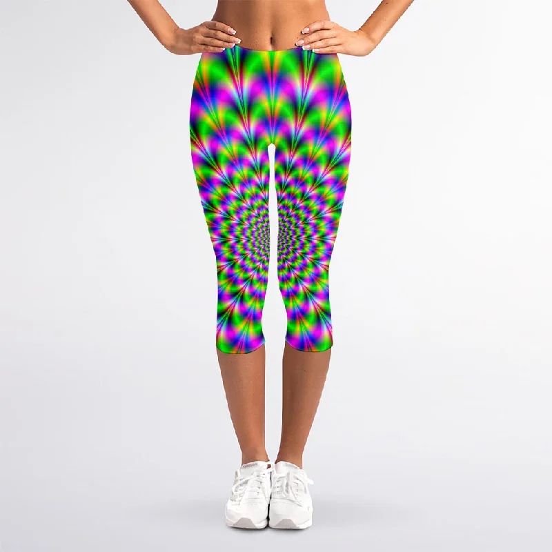 Neon Psychedelic Optical Illusion Women's Capri Leggings