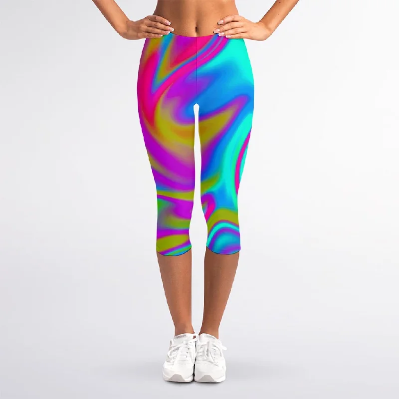 Neon Psychedelic Trippy Print Women's Capri Leggings