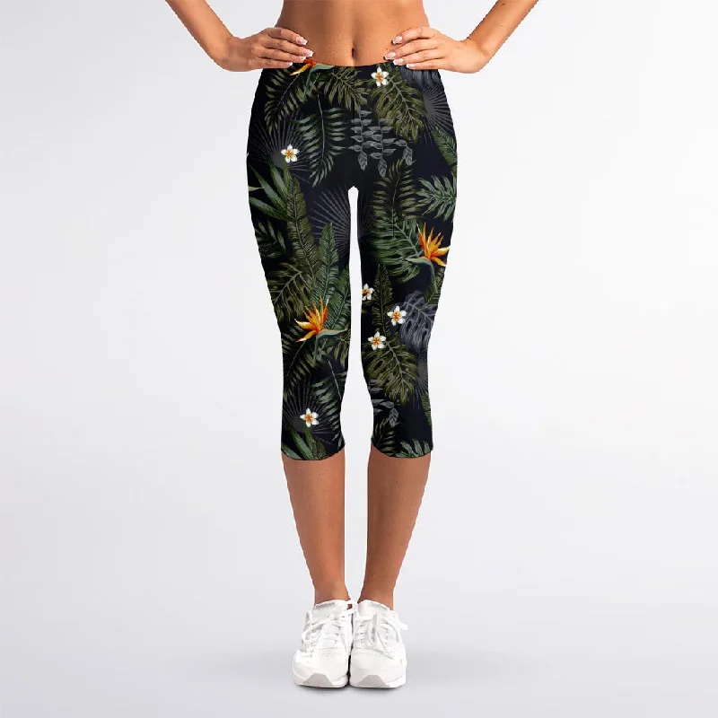 Night Tropical Hawaii Pattern Print Women's Capri Leggings