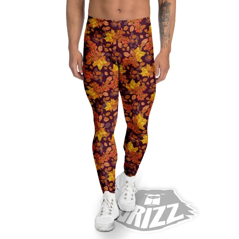 Oak Maple Print Pattern Men's Leggings