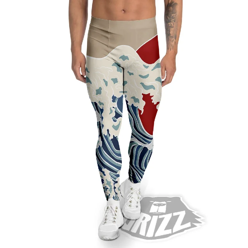 Ocean Wave Japanese Print Men's Leggings