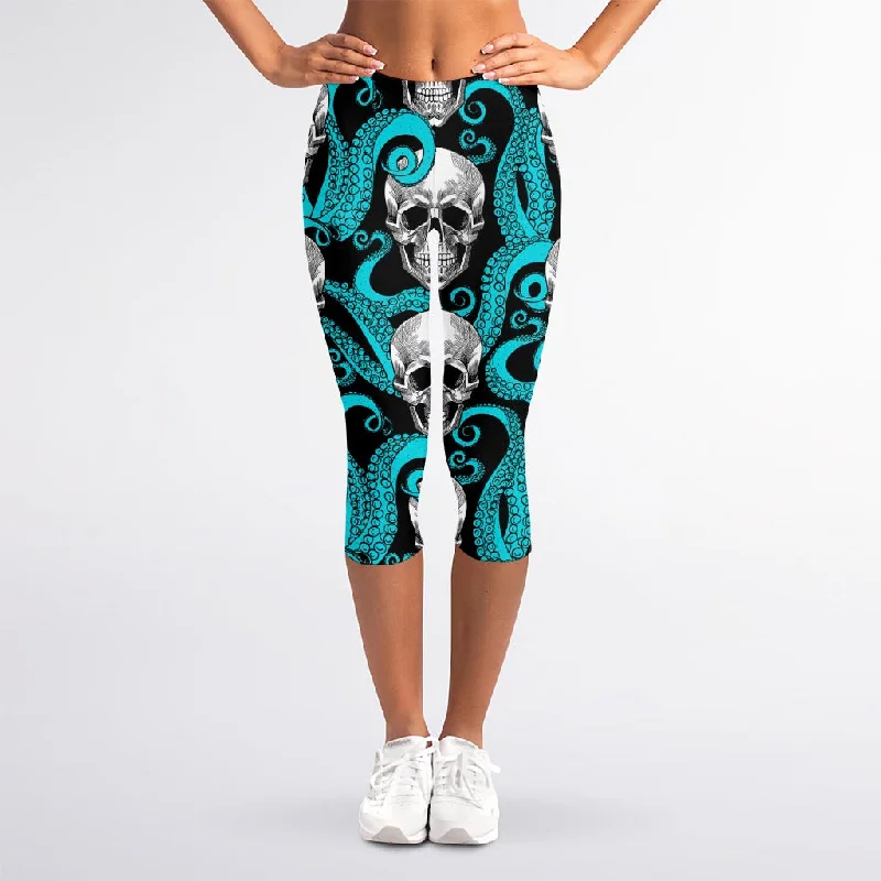 Octopus Tentacles Skull Pattern Print Women's Capri Leggings