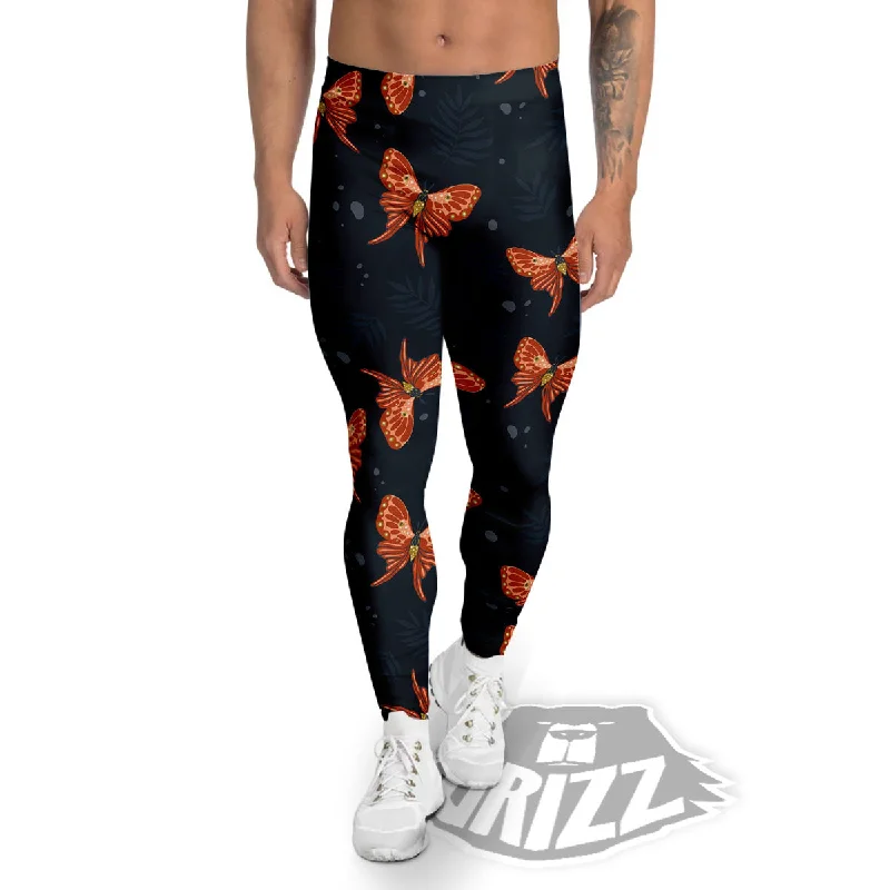 Orange Butterfly Monarch Print Pattern Men's Leggings