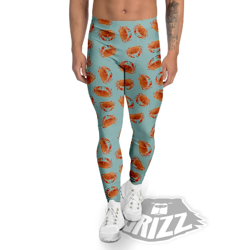 Orange Crab Print Pattern Men's Leggings