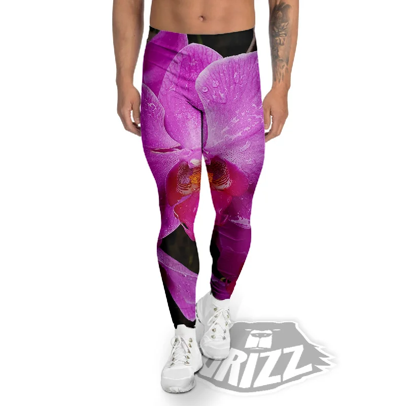 Orchid Flower Magenta Print Men's Leggings