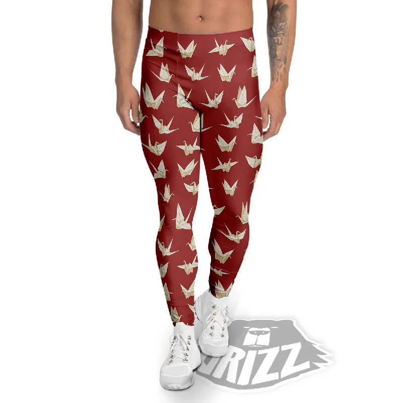 Origami Crane Japanese Print Pattern Men's Leggings