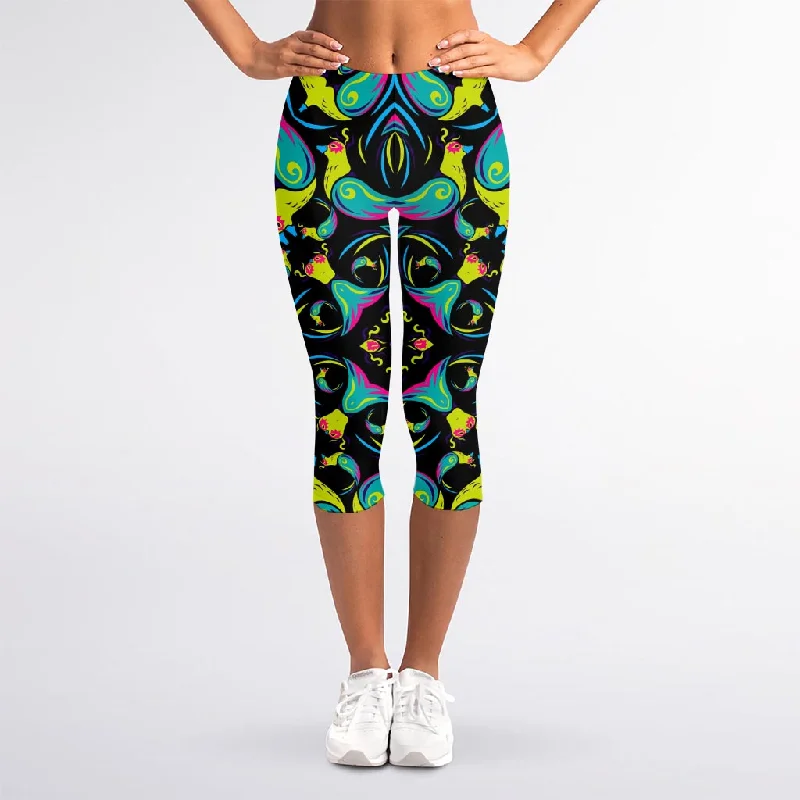 Ornament Psychedelic Trippy Print Women's Capri Leggings