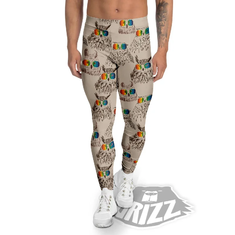 Owl Glasses Print Pattern Men's Leggings