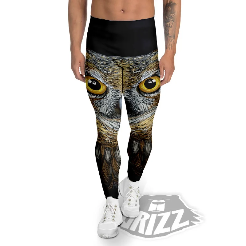 Owl Portrait Print Men's Leggings