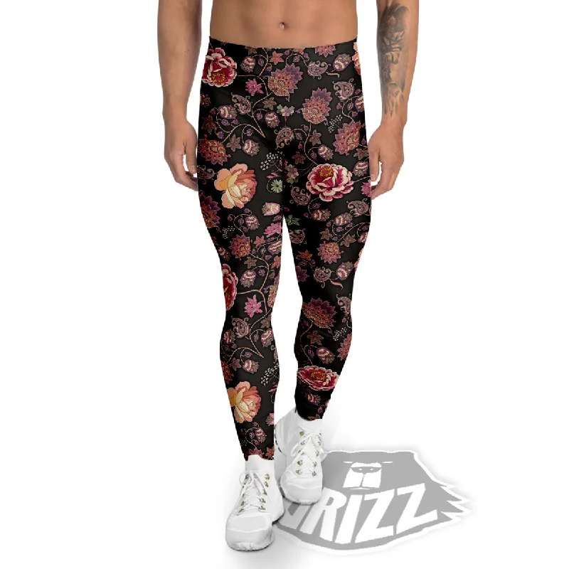 Paisley Indian Rose Print Pattern Men's Leggings