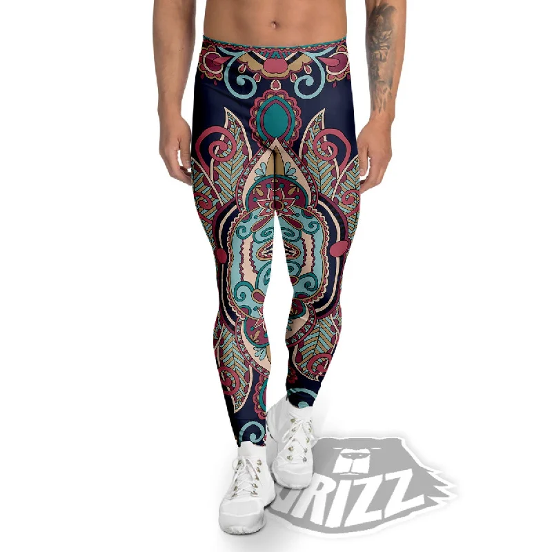 Paisley Mandala Ornamental Print Men's Leggings