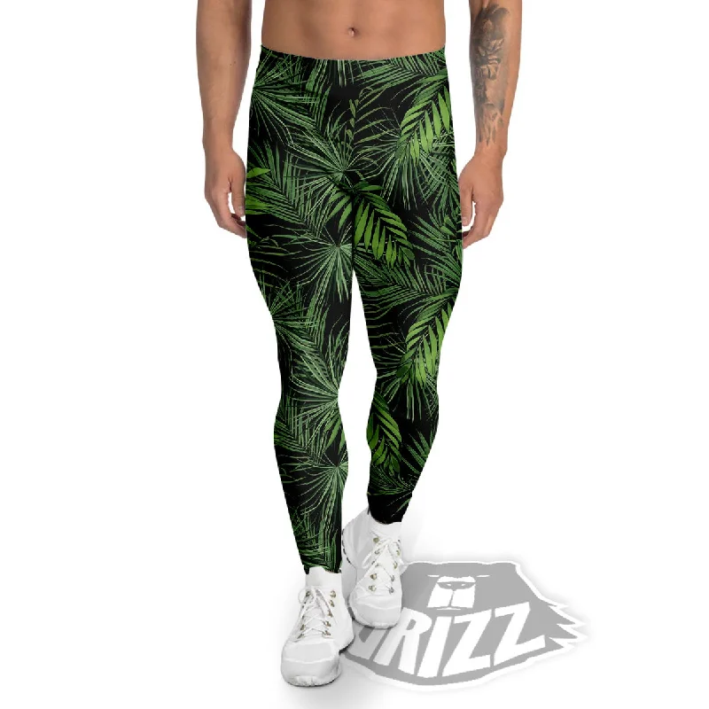 Palm Leaf Night Tropical Print Pattern Men's Leggings