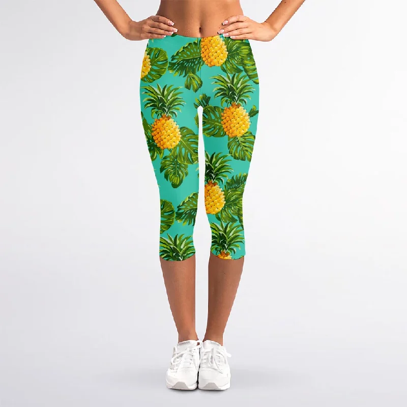 Palm Leaf Pineapple Pattern Print Women's Capri Leggings