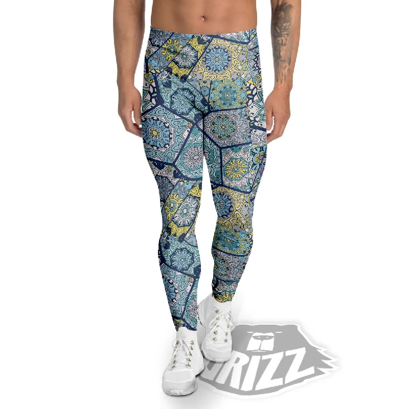 Patchwork Indian Floral Print Pattern Men's Leggings