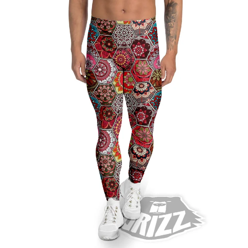 Patchwork Indian Print Pattern Men's Leggings