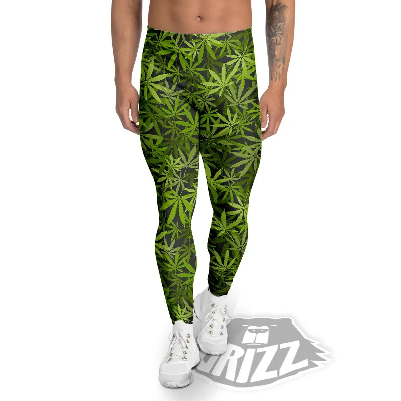 Pattern Leaf Marijuana Print Men's Leggings