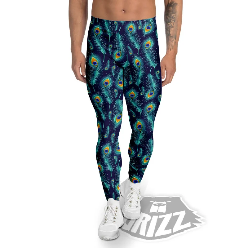 Peacock Tail Print Pattern Men's Leggings