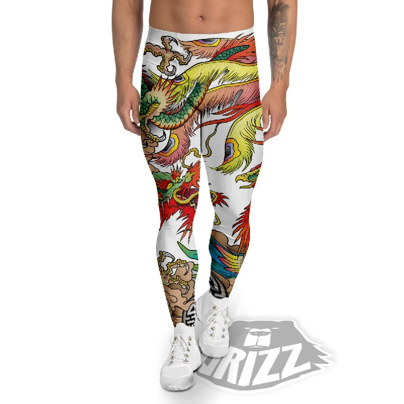 Phoenix And Dragon Japanese Tattoo Print Men's Leggings