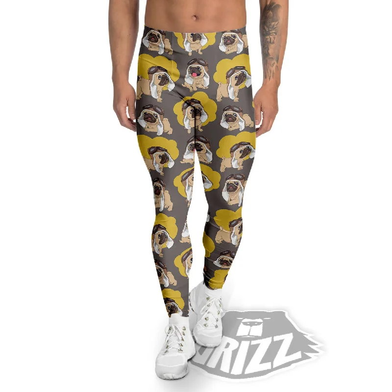 Pilot Pug Print Pattern Men's Leggings