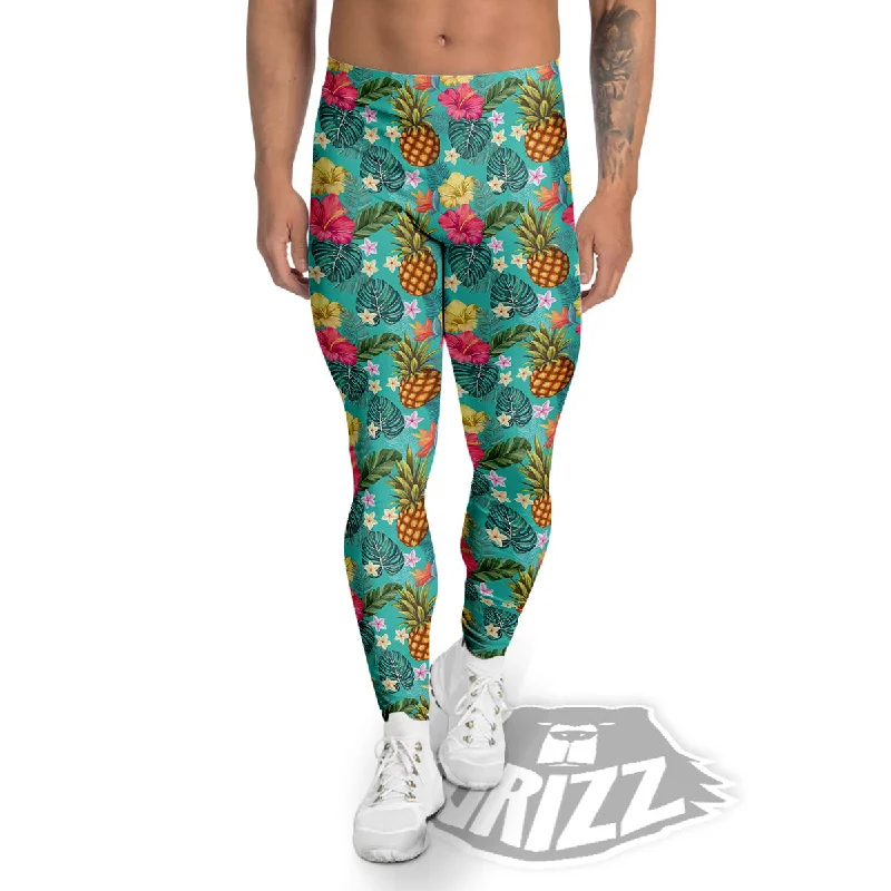 Pineapple Hawaii Hibiscus Print Pattern Men's Leggings