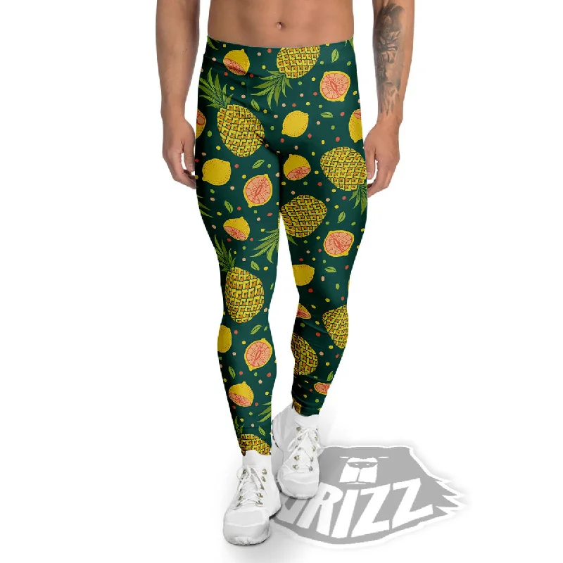 Pineapple Hawaiian Lime Print Pattern Men's Leggings