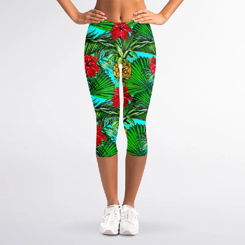 Pineapple Hibiscus Hawaii Pattern Print Women's Capri Leggings