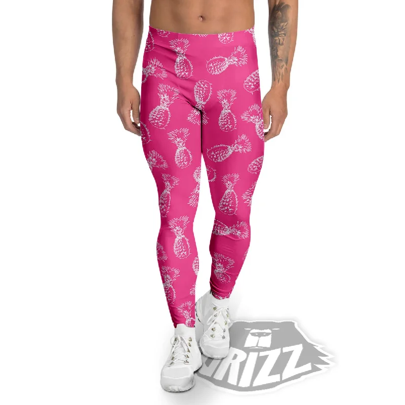 Pineapple Hot Pink Print Pattern Men's Leggings