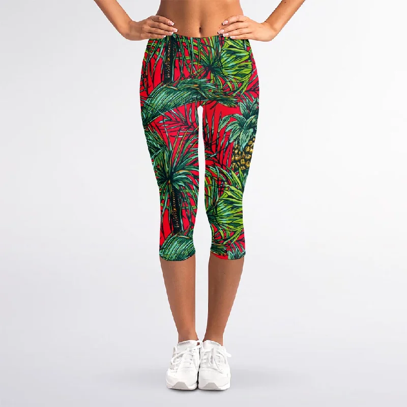 Pineapple Leaves Hawaii Pattern Print Women's Capri Leggings