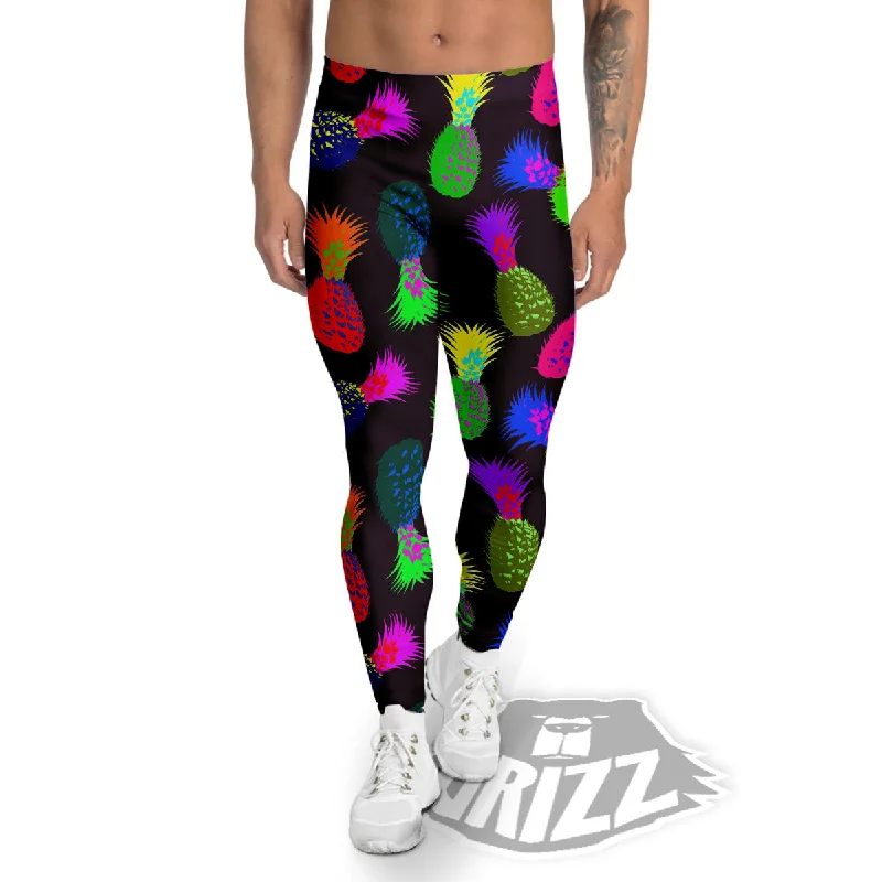 Pineapple Neon Trippy Print Pattern Men's Leggings