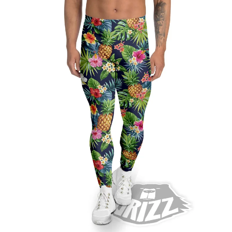 Pineapple Palm Leaf Print Pattern Men's Leggings