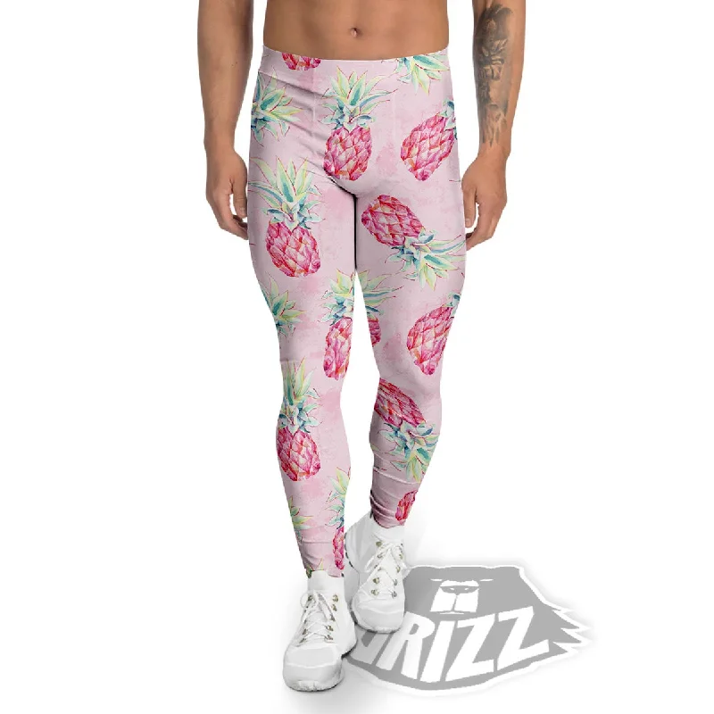 Pineapple Pastel Pink Print Pattern Men's Leggings