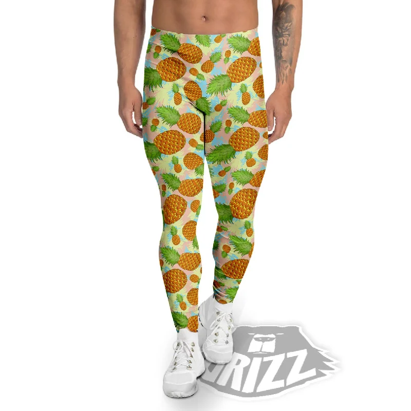 Pineapple Pastel Yellow Print Pattern Men's Leggings