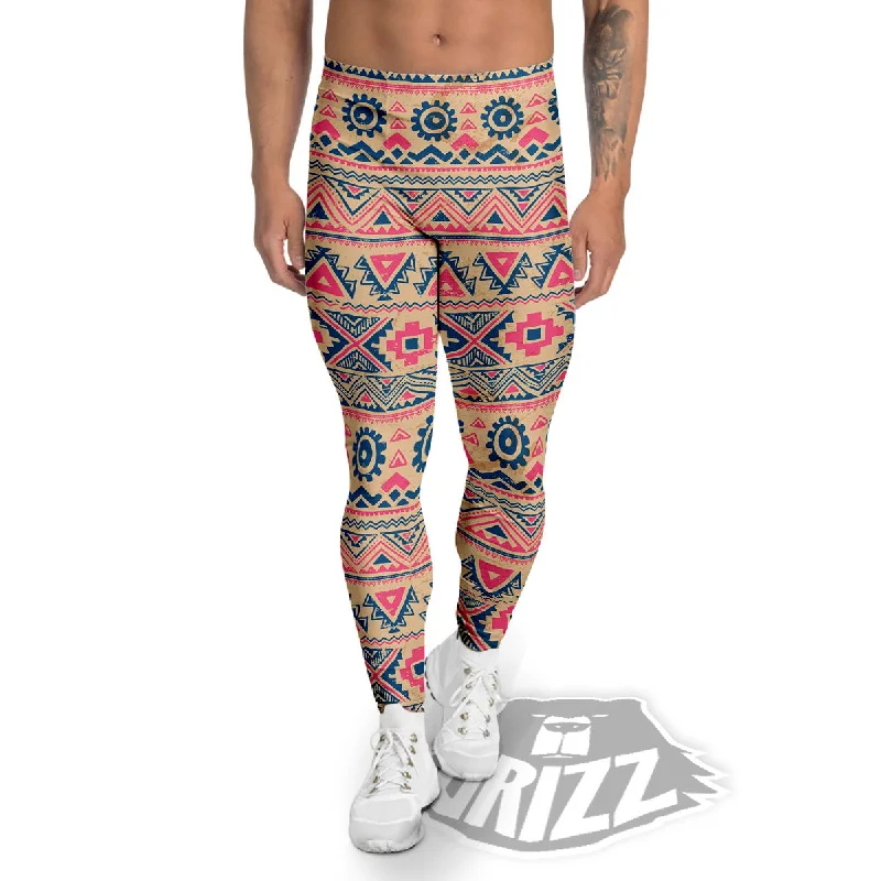 Pink Native Tribal Print Pattern Men's Leggings