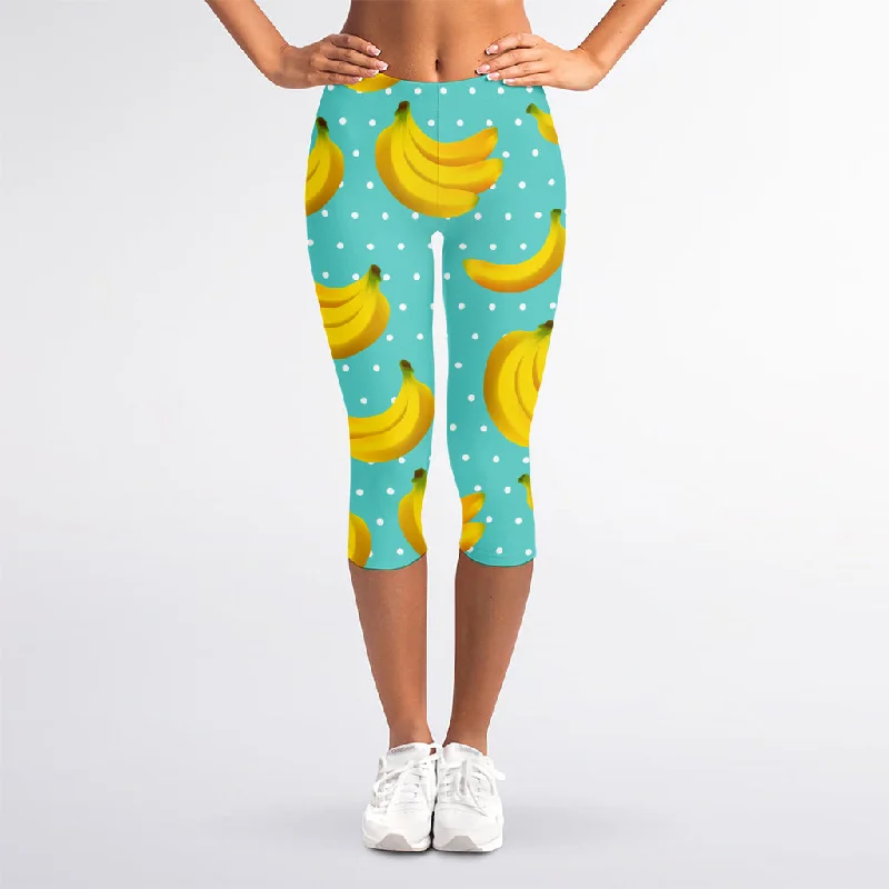 Polka Dot Banana Pattern Print Women's Capri Leggings