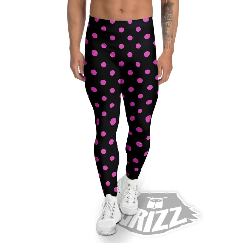 Polka Dot Black And Pink Print Pattern Men's Leggings