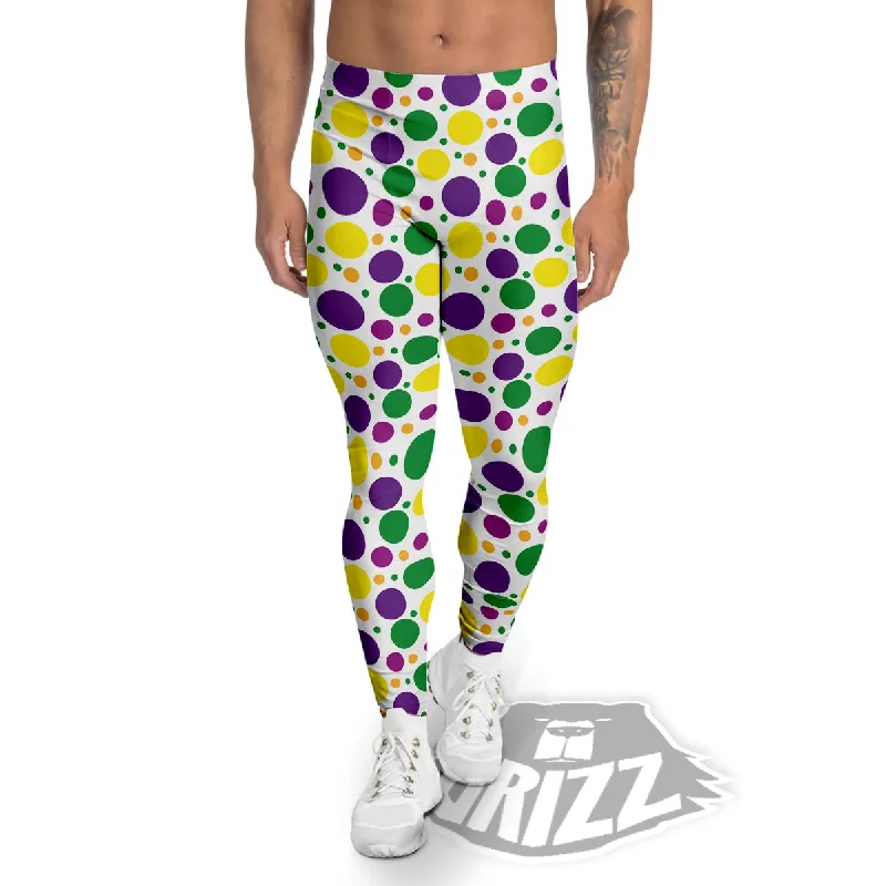 Polka Dot Mardi Gras Print Pattern Men's Leggings