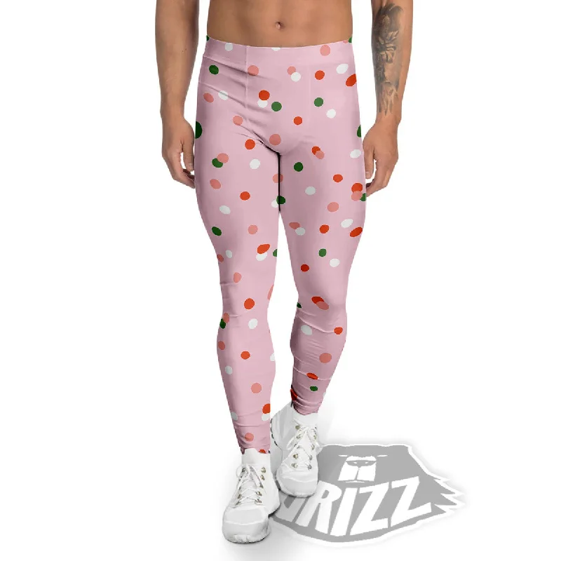 Polka Dot Merry Christmas Print Pattern Men's Leggings