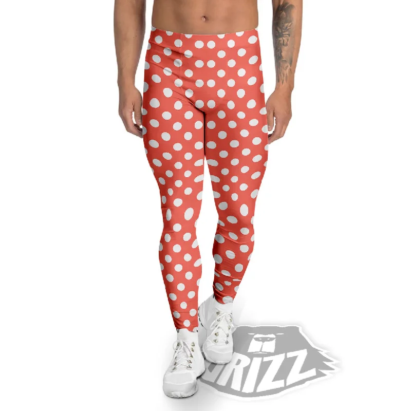 Polka Dot Pastel Red And White Print Men's Leggings