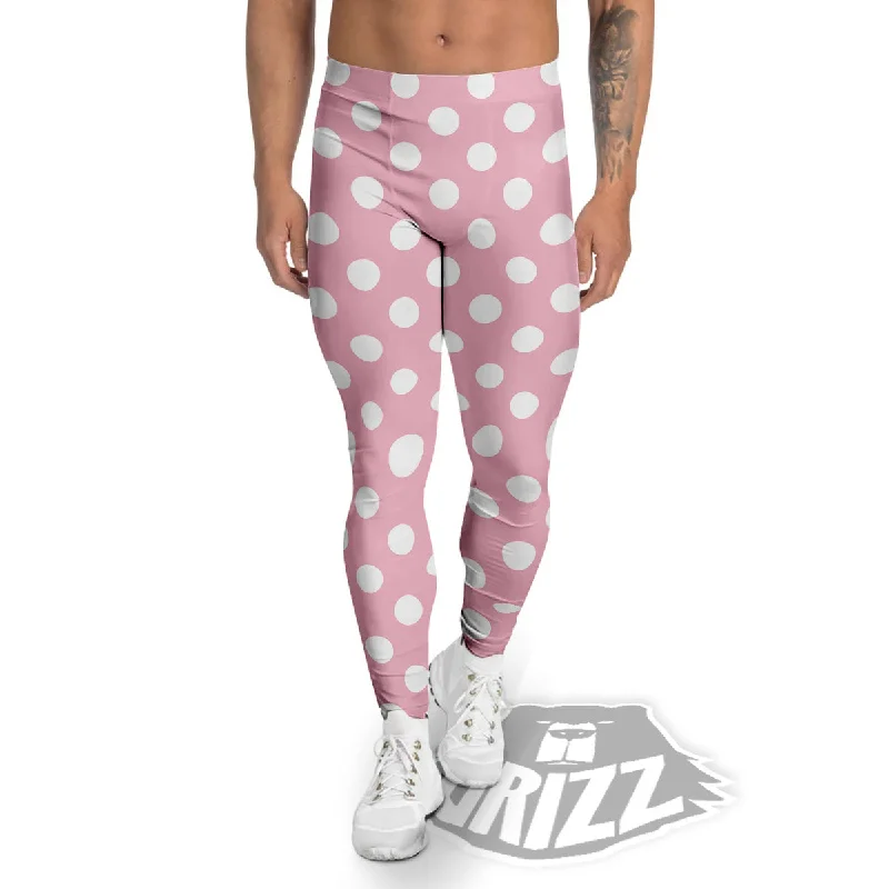 Polka Dot Pink And White Print Men's Leggings