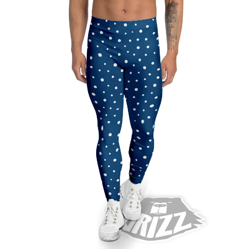 Polka Dot White And Navy Print Pattern Men's Leggings