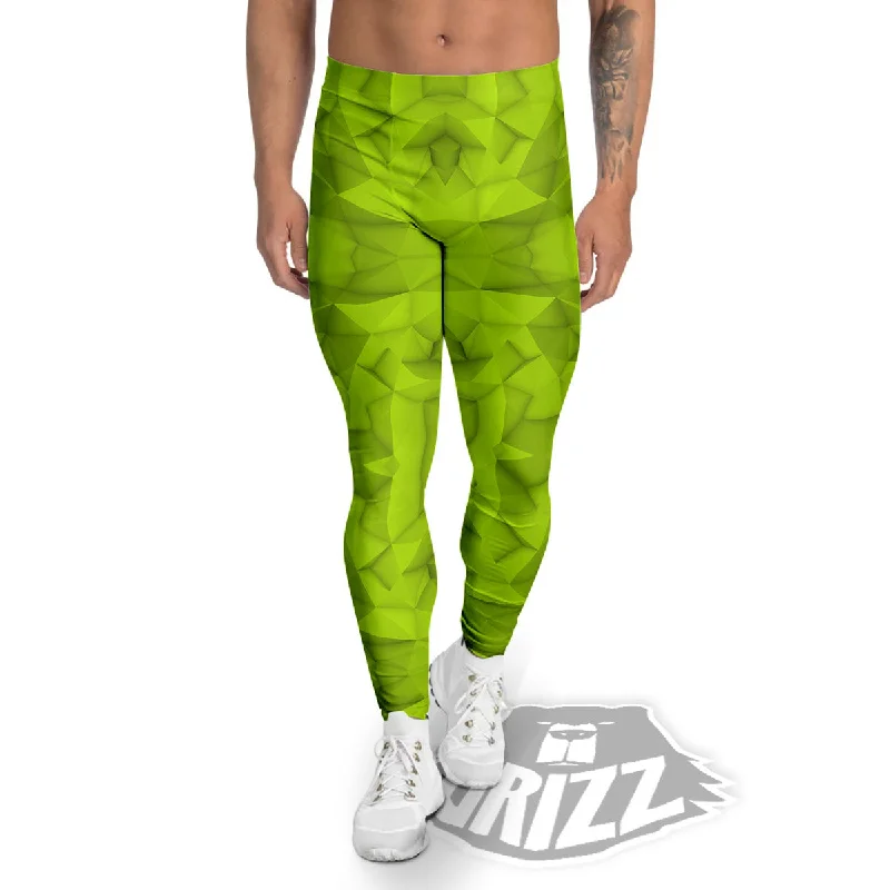 Polygonal Geometric Lime Green Print Men's Leggings