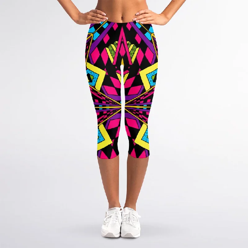 Psychedelic Ethnic Trippy Print Women's Capri Leggings