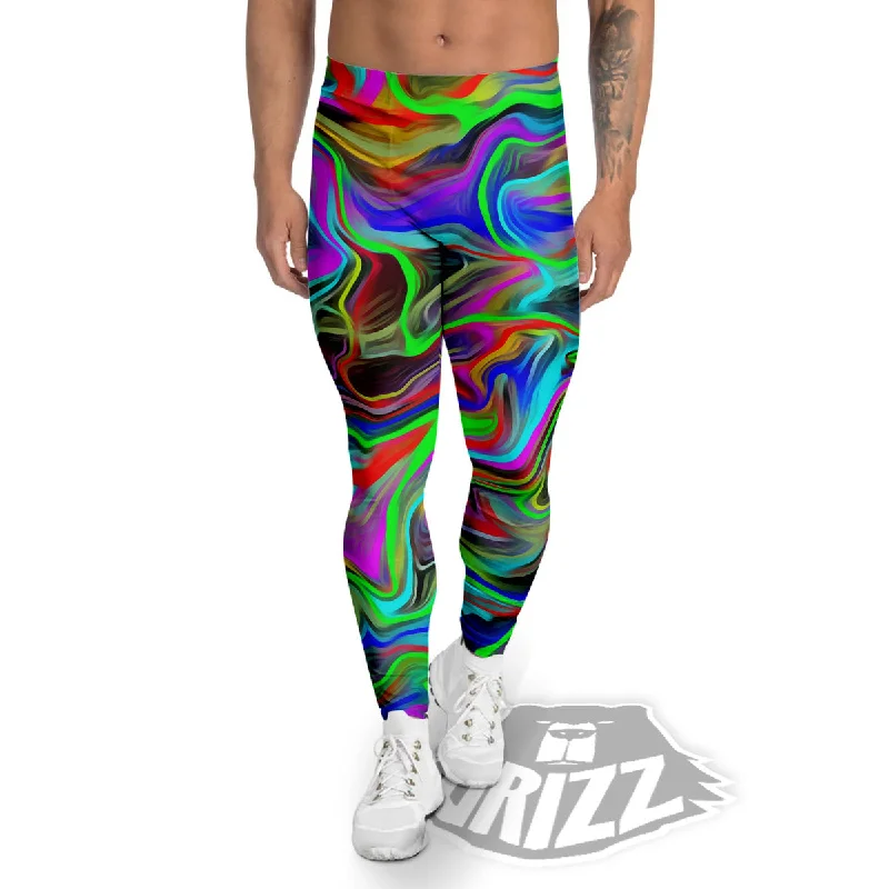 Psychedelic Trippy Neon Green Print Men's Leggings