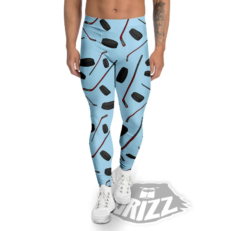 Puck And Hockey Stick Print Pattern Men's Leggings