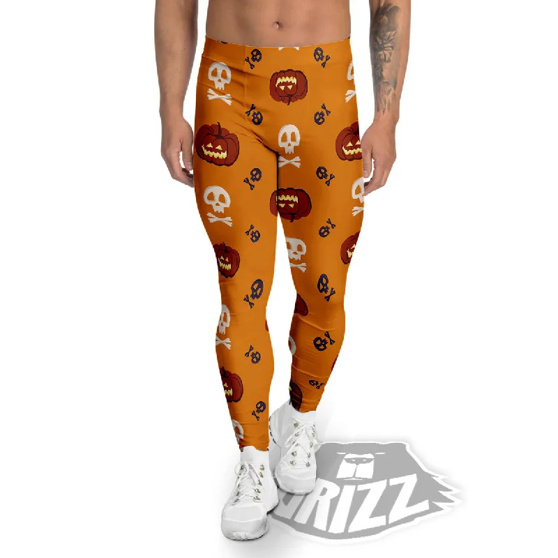 Pumkin And Skull Halloween Print Pattern Men's Leggings