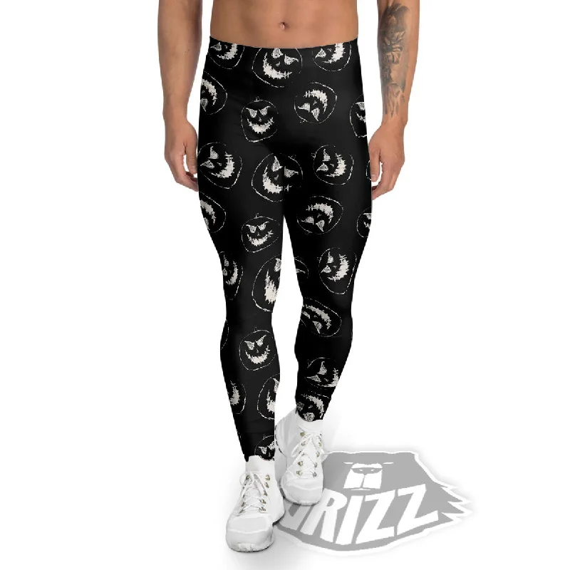 Pumpkin Faces Halloween Print Pattern Men's Leggings