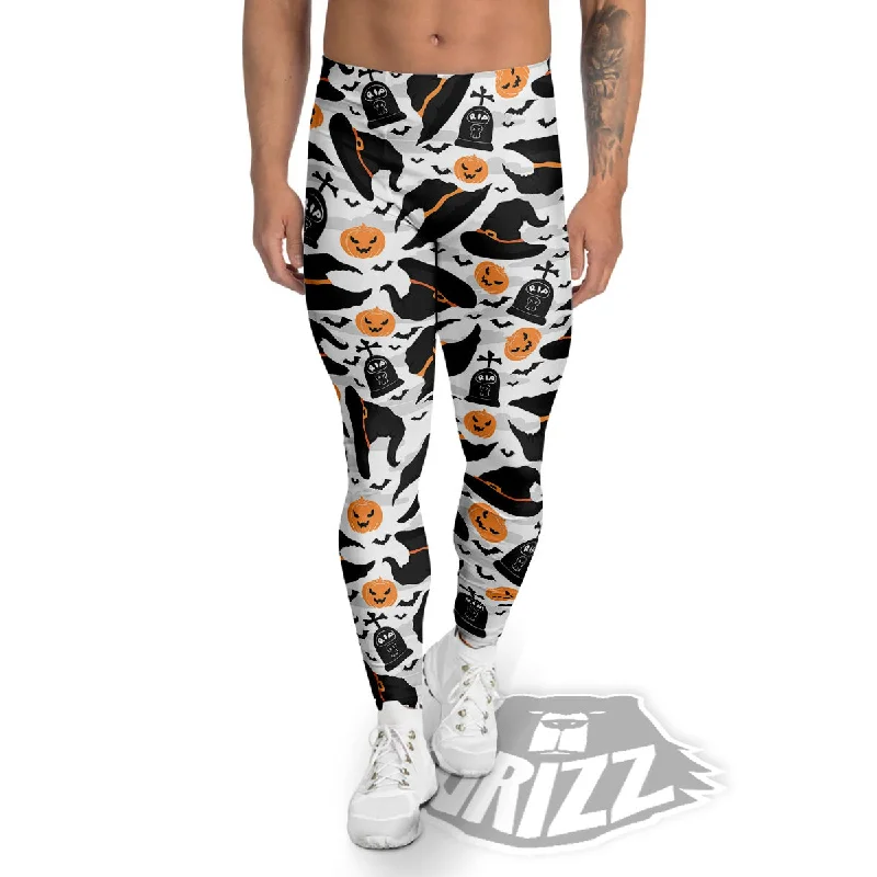 Pumpkin Witch Halloween Print Pattern Men's Leggings