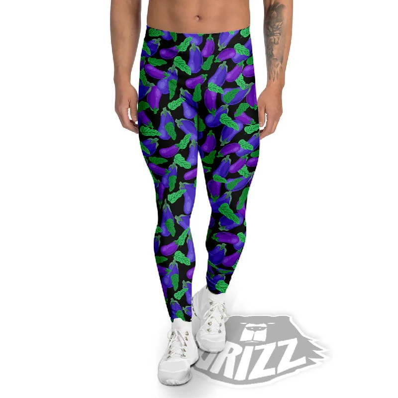 Purple Eggplant Print Pattern Men's Leggings