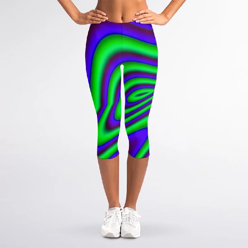 Purple Green Psychedelic Trippy Print Women's Capri Leggings